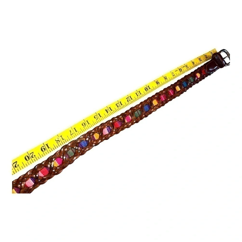 Vintage ▶️ Fossil ◀️ Braided Leather Multi Color Textile Belt. Size Medium